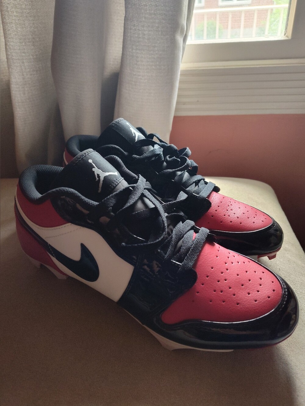 Nike Air Jordan 1 Low TD Patent Bred Toe Gym Red Black FJ6245-601 Sz 9 Men NW/OB